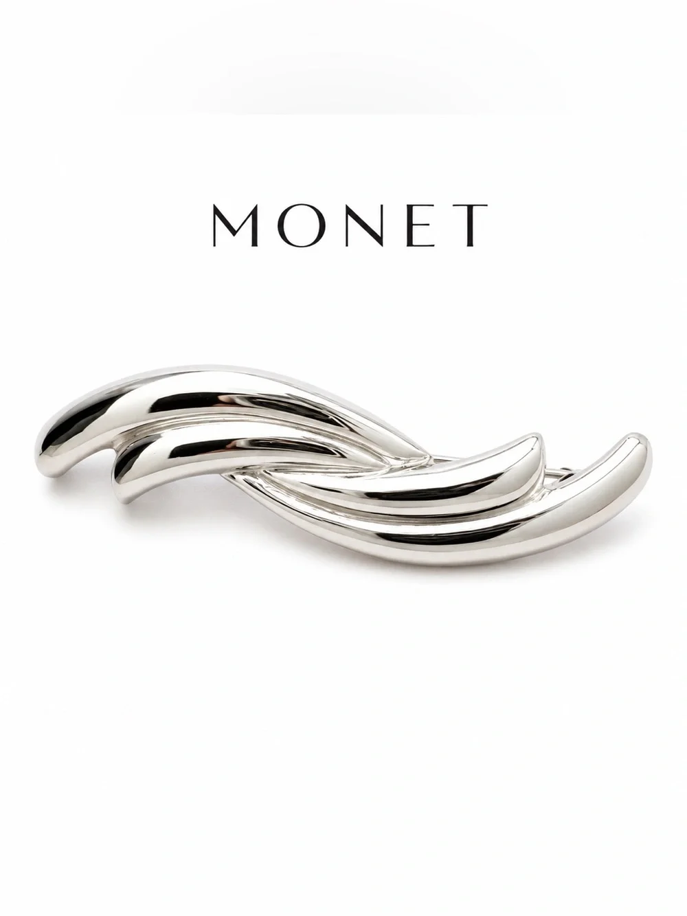 Vintage Monet Silver Tone Abstract Wave Brooch Pin 5.5 cm